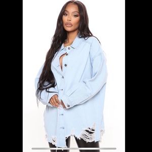 Distressed Denim oversized shacket, size XS, NWT